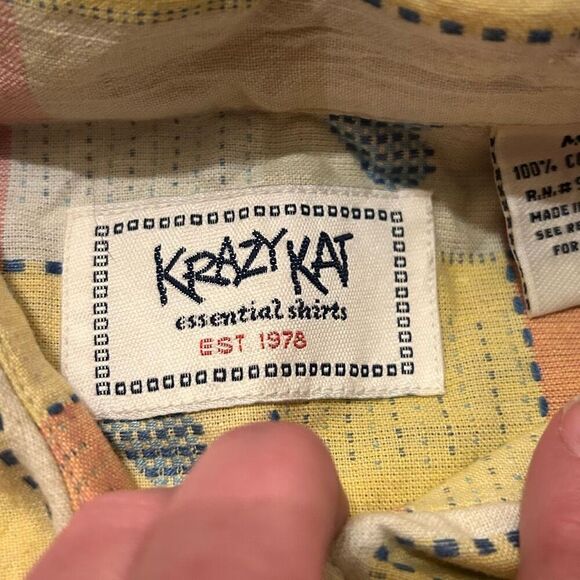 Vintage Krazy Kat 80s Button Down Shirt Heart Patchwork Size Medium Men NEW - Picture 3 of 7